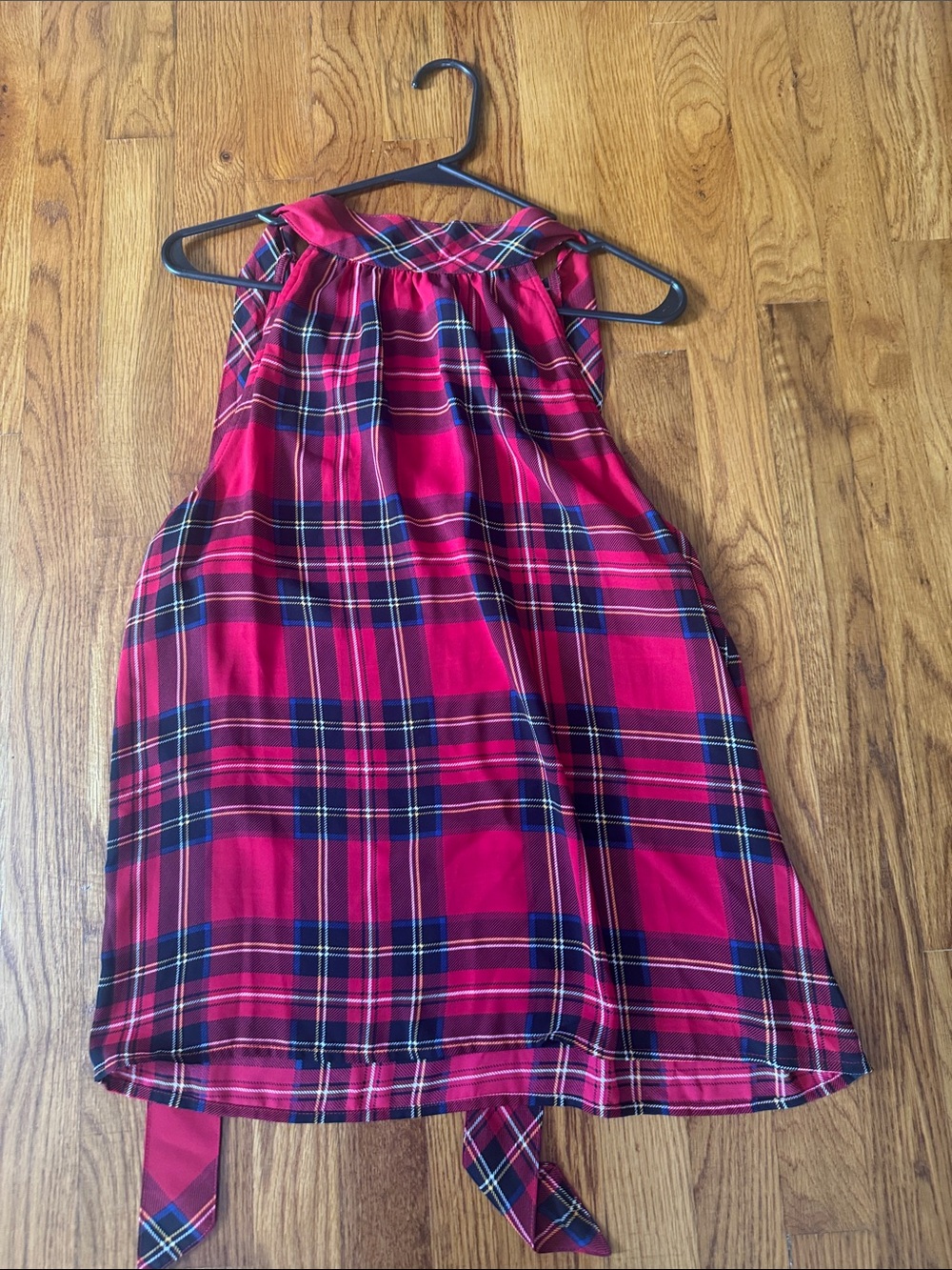 J. Crew Red Plaid Sleeveless Tie-Back Blouse